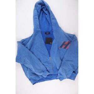 HMD Hoodie Zip Up Varsity Star Small Blue Cotton Cropped Streetwear Casual